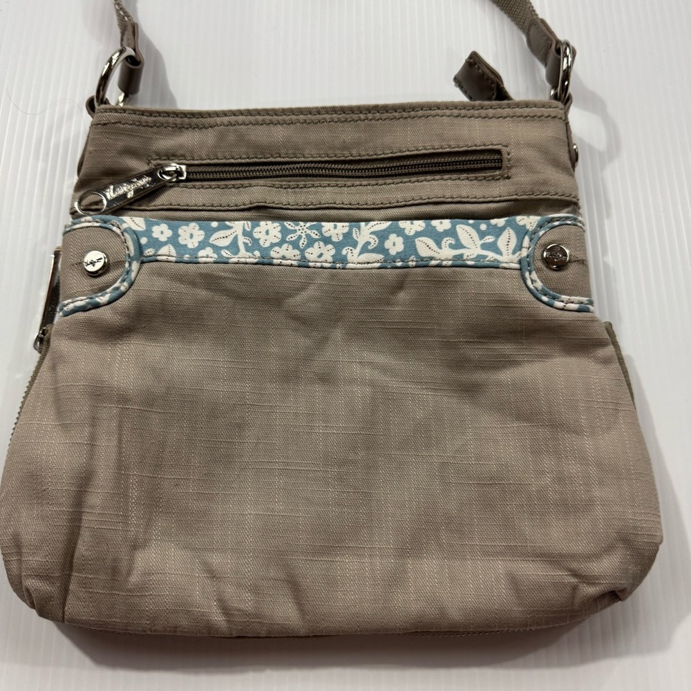 14. Women’s NWOT Thirty-One Tan and Blue Floral Crossbody Bag